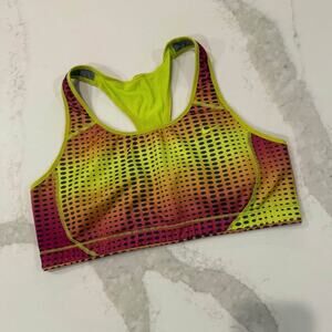Nike Dri-Fit Racerback Athletic Sports Bra Womens Large Pink/Yellow Performance